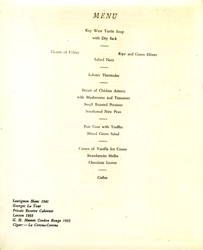 Souvenir menu for the dinner held for General Dwight D. Eisenhower, 1945