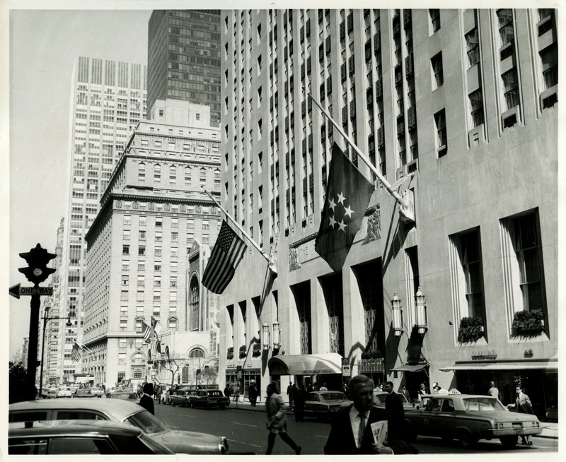 Five-star General's flag outside of the Waldorf=Astoria Hotel, 1964