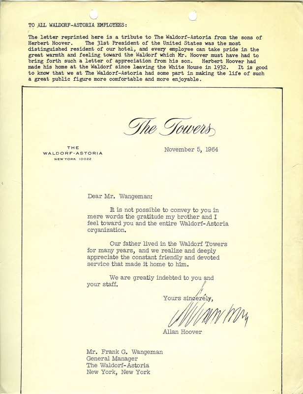 Thank you note from Allan Hoover, son of President Herbert Hoover, 1964