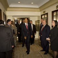 Senator Barack Obama photographed entering the Towers of the Waldorf Astoria Hotel