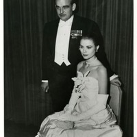 His Serene Highness, Rainier III &amp; Miss Grace Kelly at their Engagement Party.