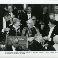 &quot;President Carter and Ronald Reagan at the 1980 Alfred E. Smith Dinner in the Waldorf=Astoria Grand Ballroom&quot;